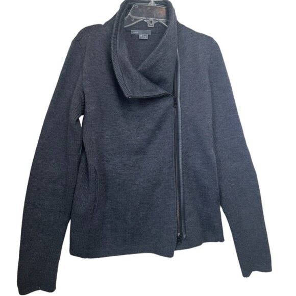 VINCE Wool Leather Moto Sweater Jacket Knit Asymmetrical Zip Funnel Minimalist - Picture 1 of 16